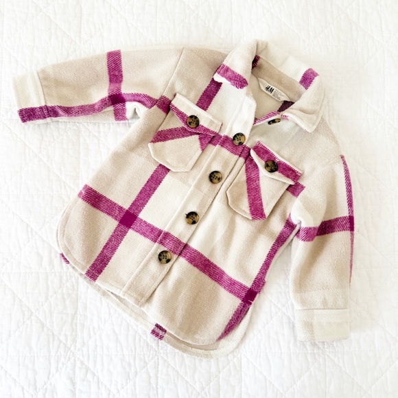 H&M Other - 2T H&M Beige Cream Pink Plaid Shacket Jacket